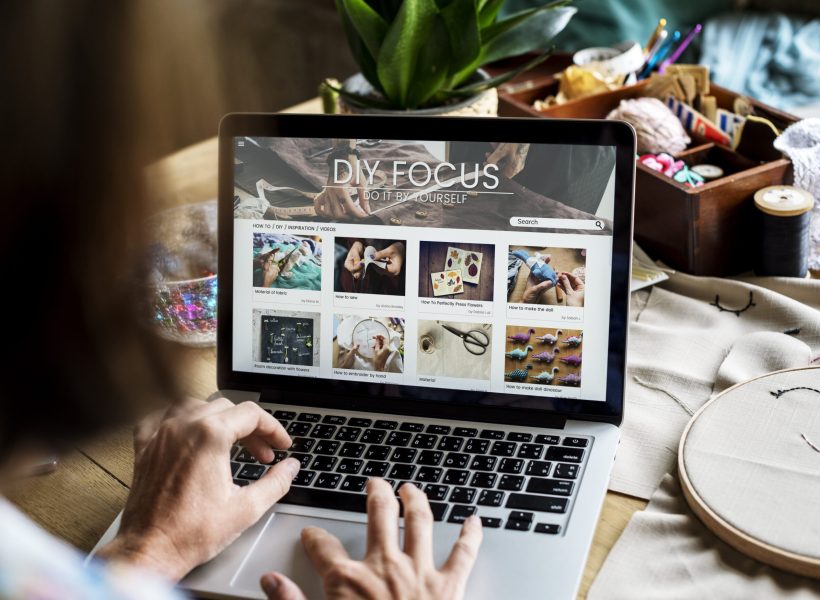 Woman leisure handmade using laptop